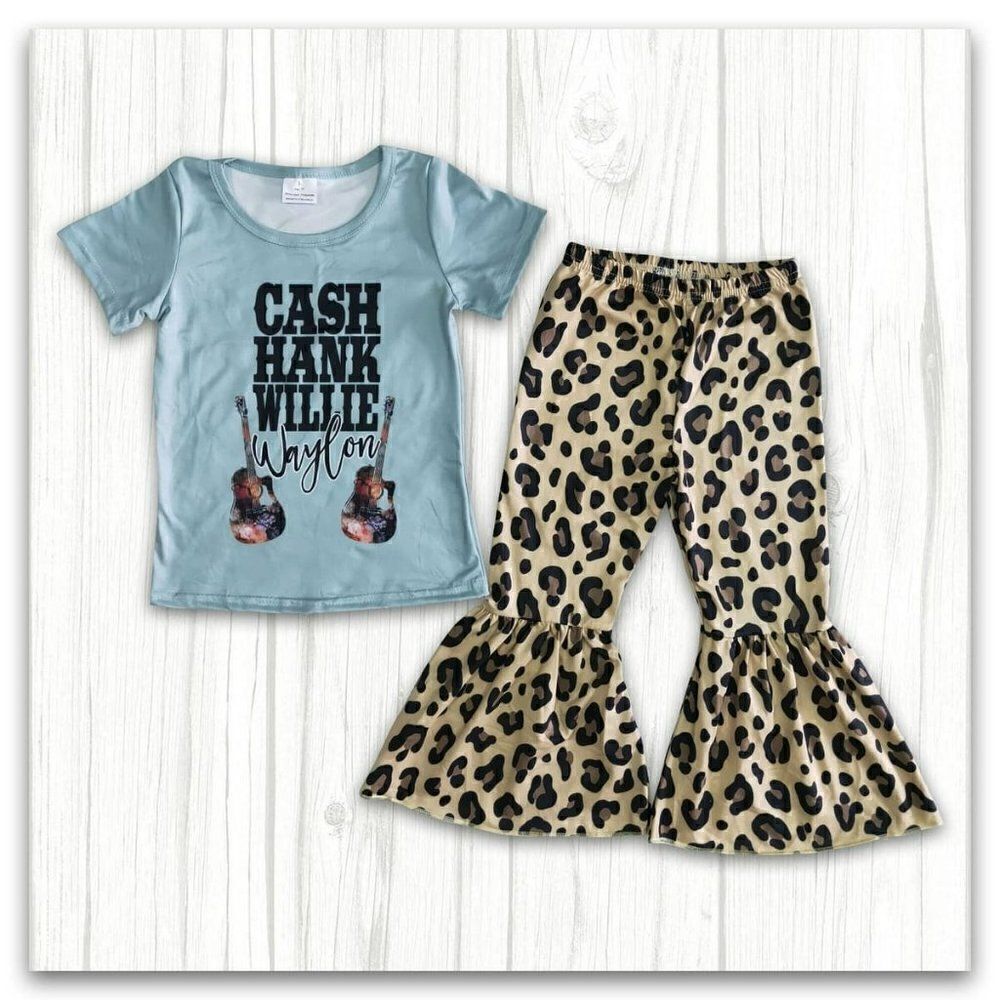 Boutique Hank Cash Willie Waylon Girls Bell Bottom Outfit (5-6T)